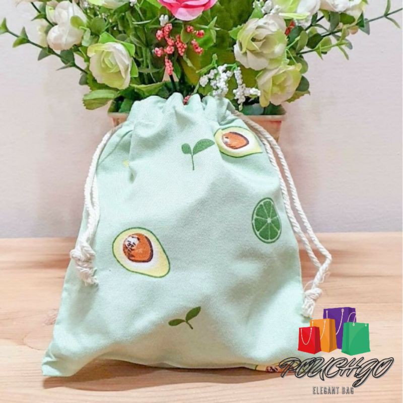 Pouch Serut Travel Pouch Organizer Souvernir Tas Serut Motif Avocado Kain Goni Ukuran S