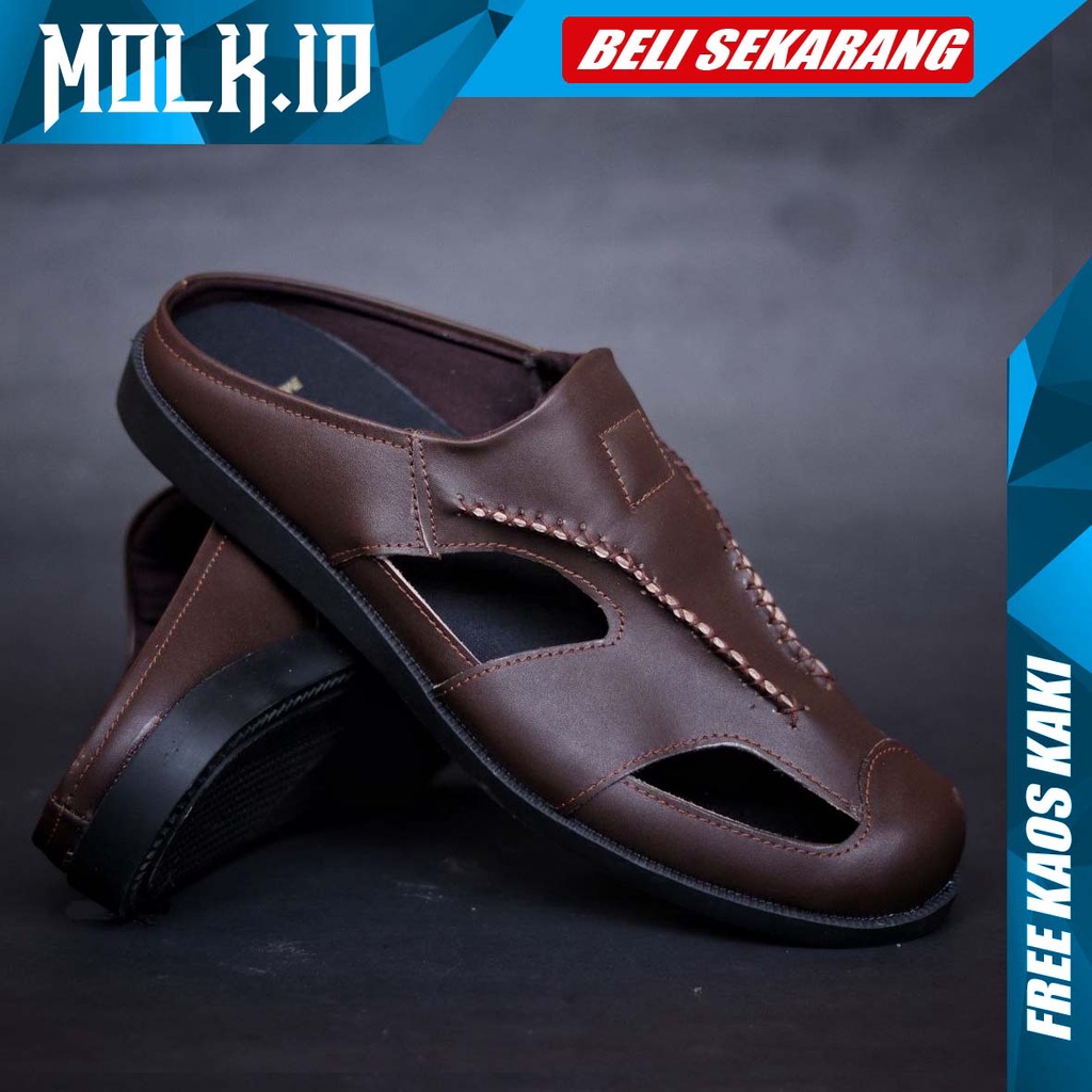 MOLK|Sandal Kasual Slop Pria Kulit Sapi Asli Trendy Fashion Kekinian Selop Cowok Original Footwear