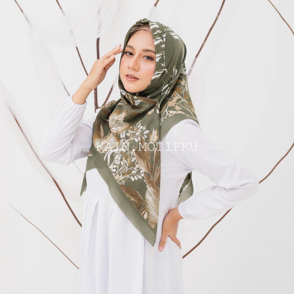 JILBAB MOTIF HIJAB SEGIEMPAT VOAL MOTIF PREMIUM JILBAB PRINT LASERCUT KERUDUNG SEGIEMPAT MOTIF MURAH-Maple Army