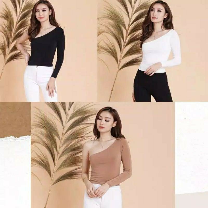 ILONA - Claire atasan korean top one shoulder jersey tarzan 005