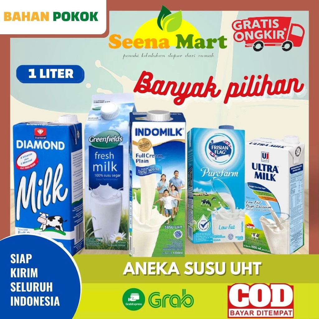 Susu UHT Cair Kemasan Kotak Ultramilk Indomilk Greenfield 1 Liter