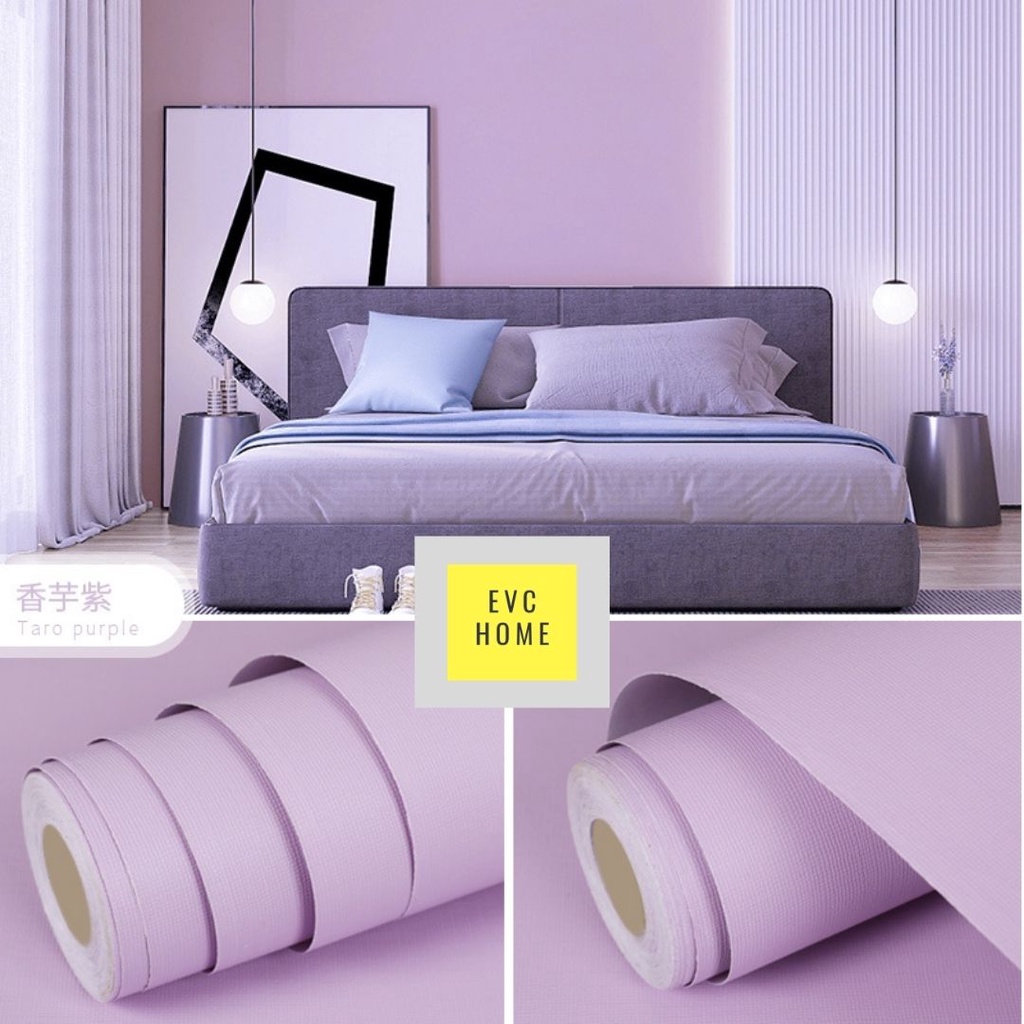 EVCHOME 45CM x 10M Wallpaper Sticker Dinding Polos 3D Korea Premium/Wallstiker Embos Dekorasi Dinding-Purple