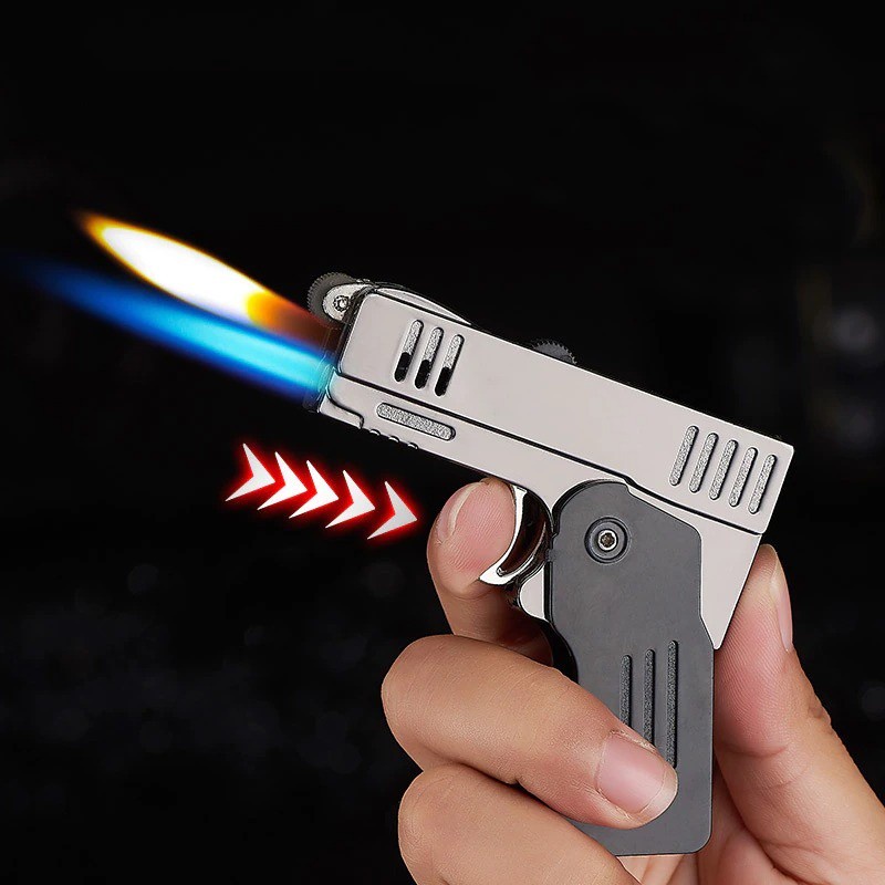 Korek Api Gas Double Fire Pistol Butane Torch Jet Windproof 2in1 Transformer