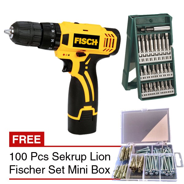 FISCH TD 7180 Bor Cordless & BOSCH 25 Pcs X-Line Mata Bor Obeng MK 01