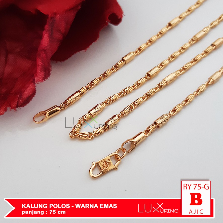 RY 75 Kalung Polos Tanpa Liontin Murah 75 CM Gold Emas Aksesoris Hijab Busana Muslimah Kalung Bawah Dada Paling Panjang Big Size Wanita Gemuk Jumbo Model Nuri Tebu Milano Kotak Tambang Milano Yaxiya Luxx Xuping