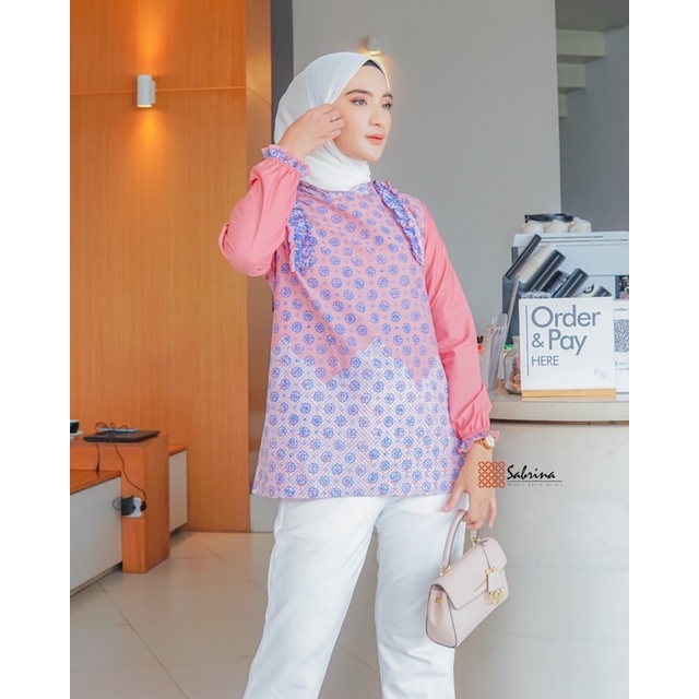 Dizza Blouse Atasan Batik Kerja Kantor Wanita Modern Modis Kekinian Pink Salem Hijau Pastel