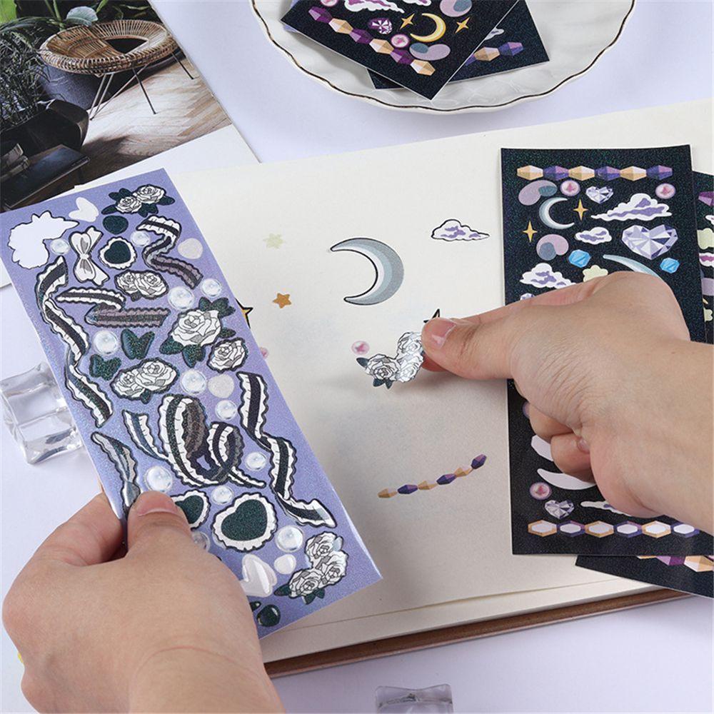 R-flower Waterproof Stiker Diary Scrapbook Art Kerajinan Alat Tulis Bulan Bintang