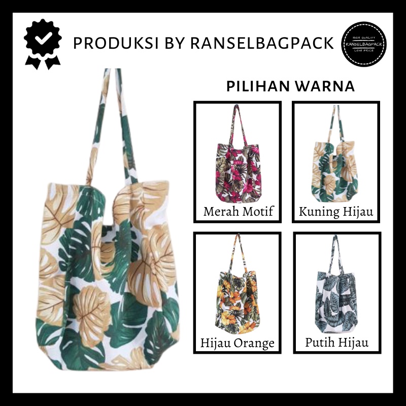 Tas Tote Bag Samping Selempang Hand Bag Gaya Simple Kasual Kekinian Murah Terbaru Kanvas Motif Polos Perempuan Wanita Cewek