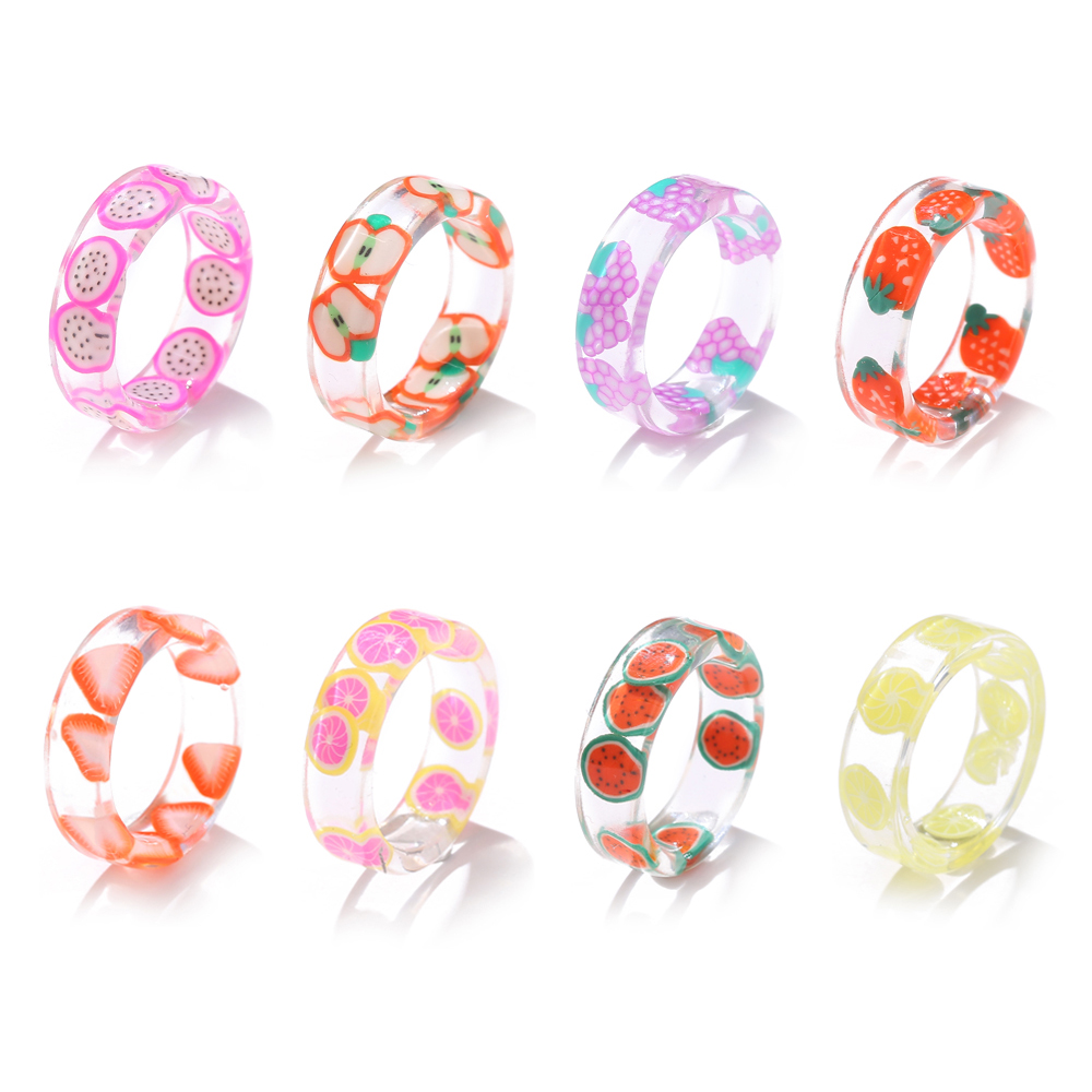 Creative Cute Transparent Resin Ring Simple Fashion Fruits Finger Ring Women Jewelry  Accessories