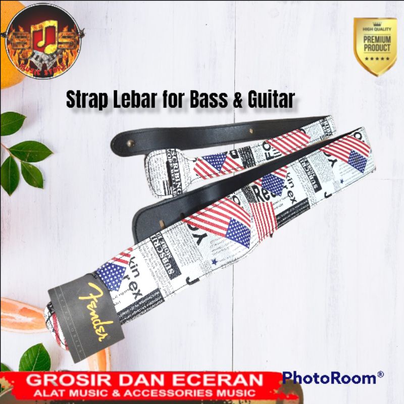 Strap Fender Gitar dan Bass model Lebar motif Newspaper Strap Import