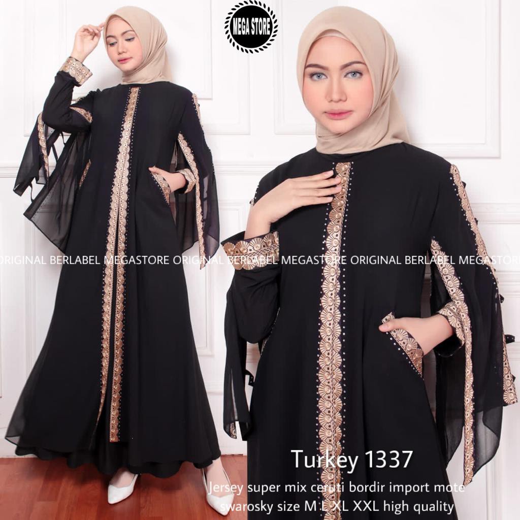 Abaya Turkey 1337 hitam bordir//turki saudi// Abaya ORI/Abaya Hitam