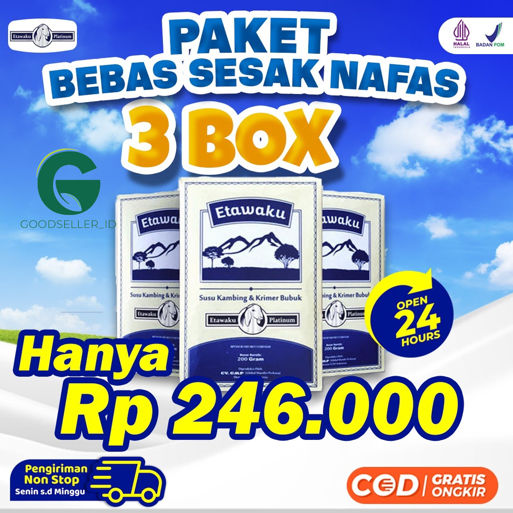 Etawaku Platinum 3 Box - Susu Kambing Etawa Plus Krimer Nabati Atasi Masalah Tulang Nyeri Sendi Gangguan Pernapasan Pernafasan Rendah Gula Low Fat Goat Milk Tingkatkan Imunitas Tubuh Isi 200gr