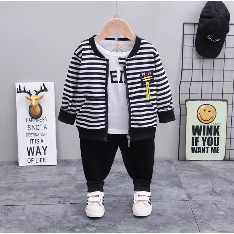 setelan cardigan kaos celana panjang anak cowok balita import murah - jaket anak korea branded