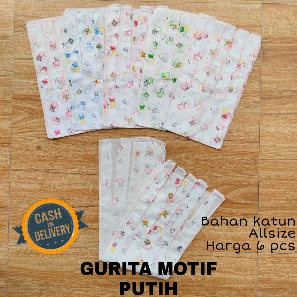 1/2 LUSIN (6 pcs) Gurita bayi tali Motif Putih perlengkapan bayi lahir