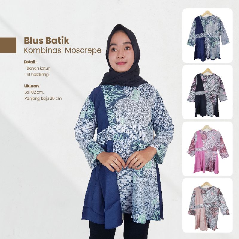 Blus Batik Panjang Kombinasi Moscrepe