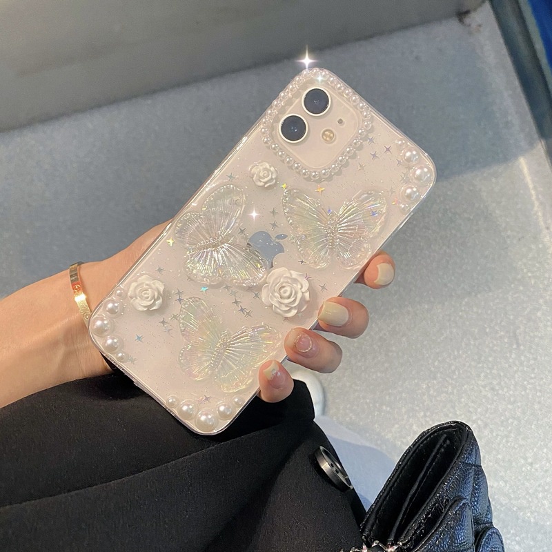 Casing Soft Case TPU Motif Kupu-Kupu Glitter Untuk Iphone 14 Pro Max 13 Pro Max Xr 7Plus 8Plus X XS 13 11 12 Pro Max