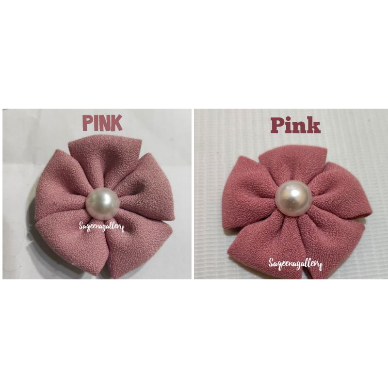 BROS BUNGA MUTIARA BROSS JILBAB MURAH MEWAH BROOCH HIJAB KAIN / SOUVENIR MURAH-Pink