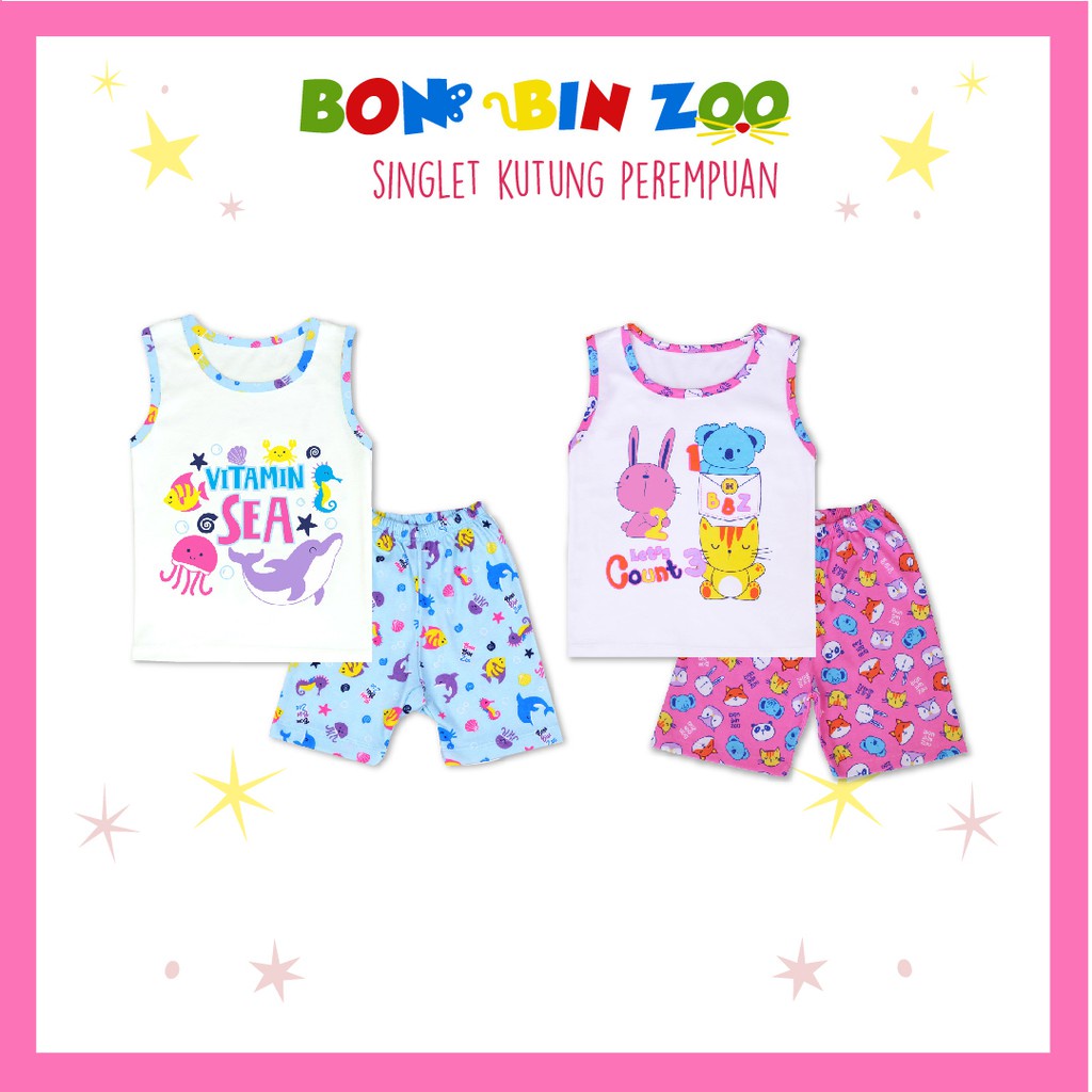 [Size 0-12m] Bonbinzoo Setelan Singlet Kutung Motif Anak Laki - Laki dan Perempuan