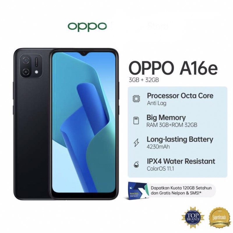 Oppo A16e [3GB+32GB] Helio P22 - 13MP - 6.52 IPS LCD - 4230mAh Garansi Resmi Oppo 1 Tahun