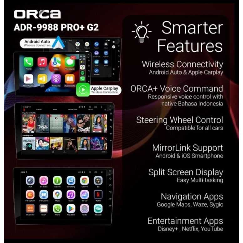 Head Unit Android ORCA PRO PLUS RUSH 2018 - Up ANDROID 9 inch ORCA ADR 9988 PRO+ CARPLAY