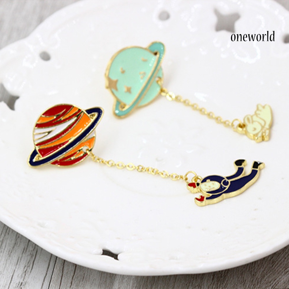 OW@ Unisex  Enamel Spaceman Planet Rabbit Charm Brooch Pin Collar Bag Badge Clip