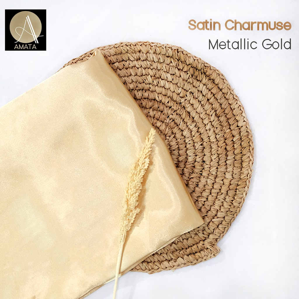 1/2 meter Kain Satin Charmuse / Sateen Silk Premium Metallic Gold Amata