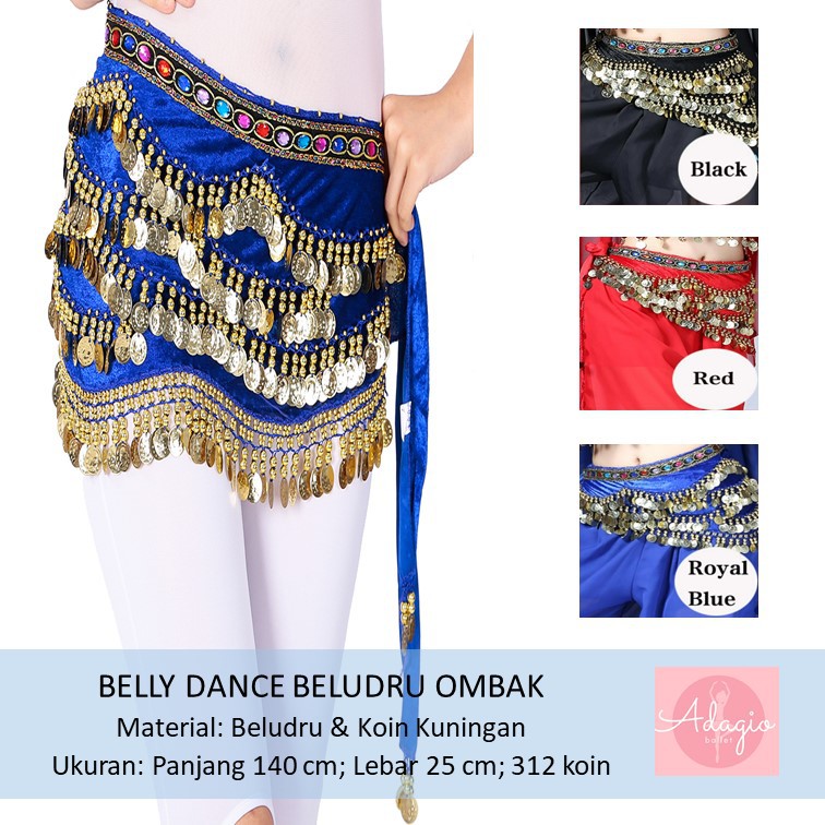 BELLY DANCE BELT HIP SCARF SELENDANG TARI PERUT BELUDRU COIN KOIN GOLD SILVER TRIBAL BELT RHINESTONE