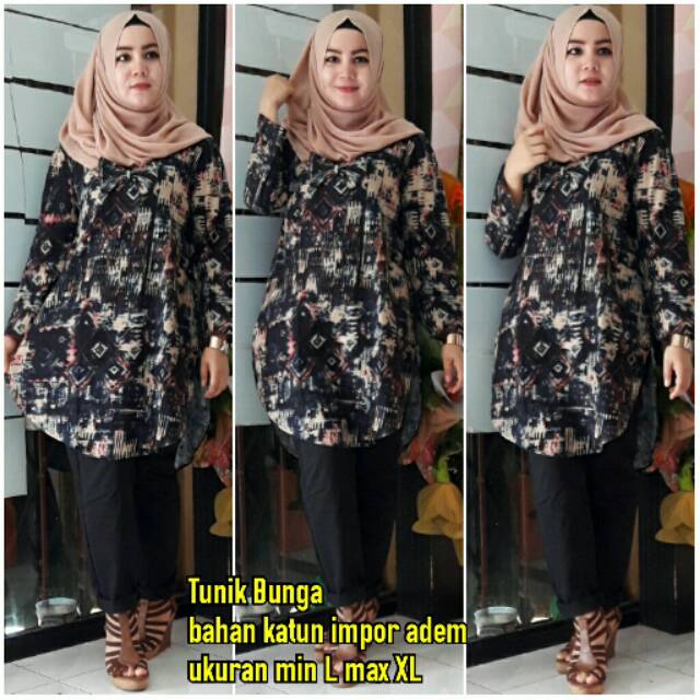 Tunik katun motif bunga