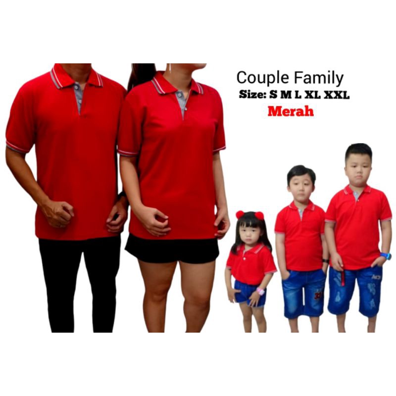 Couple Family polo shirt polos - kaos seragam keluarga warna merah - putih - abu muda - biru Benhur 