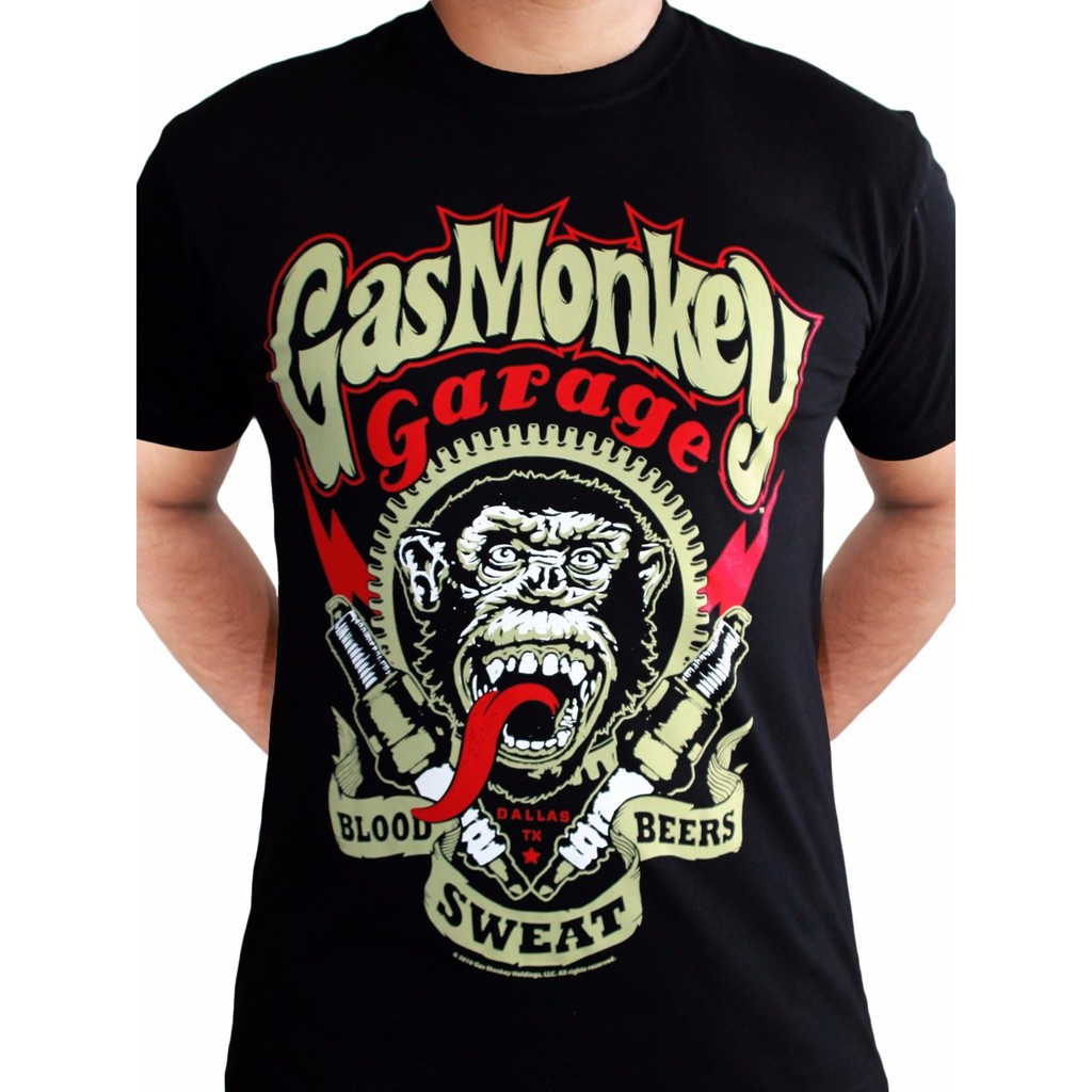 Kaos Oblong Distro Gas Monkey Garage Spark Plugs Blood Sweat Beers Licensed