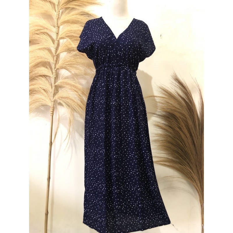 Dress Manohara Bali Panjang Mawar-Spot Navy