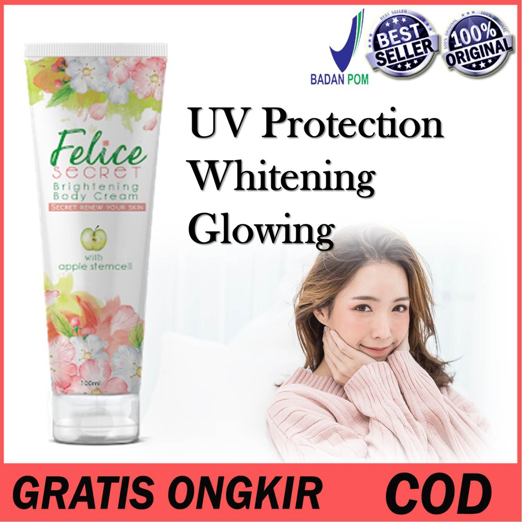 Krim pemutih badan pria wanita - felice secret brightening body cream - krim pemutih badan, bokong