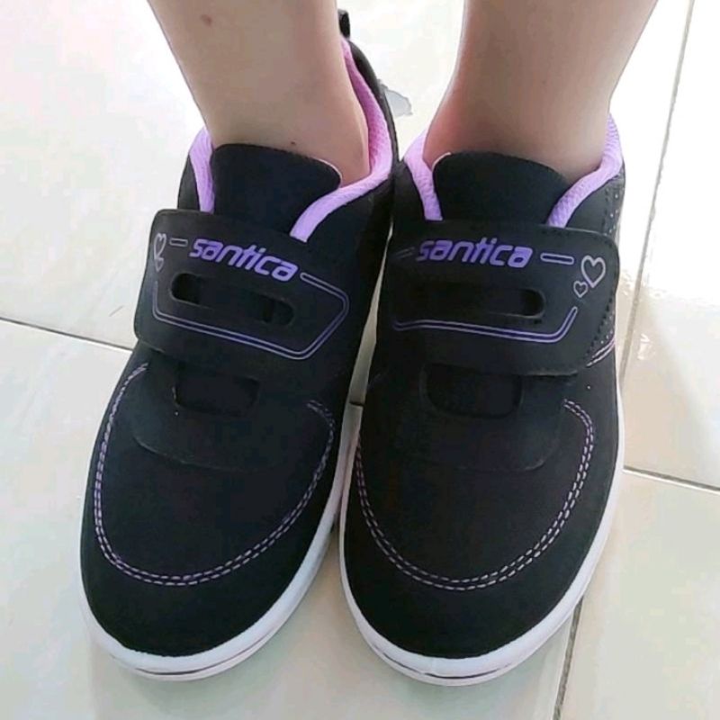 sepatu sekolah anak perempuan cantik santica original yuriko Namira hitam fuxia TKSD