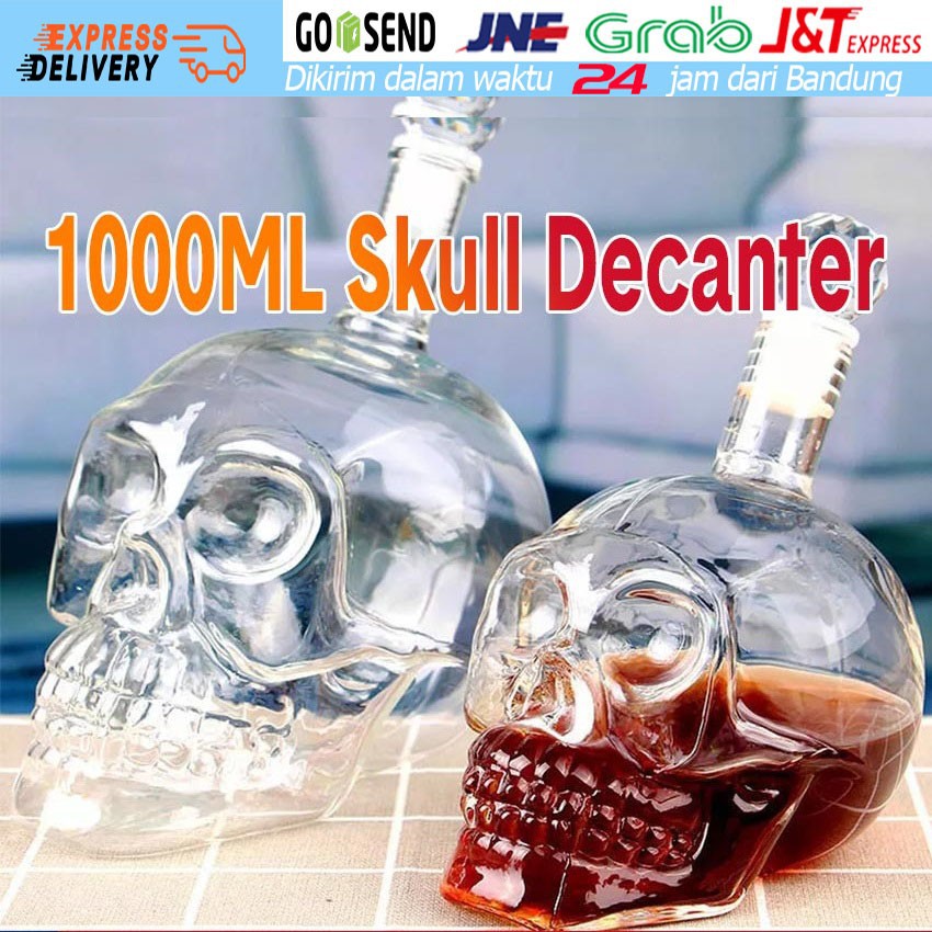 3D 1000ml Botol Gelas Kepala Tengkorak Kaca Gelas Kristal Bening Mug Whiskey Vodka Wine Decanter