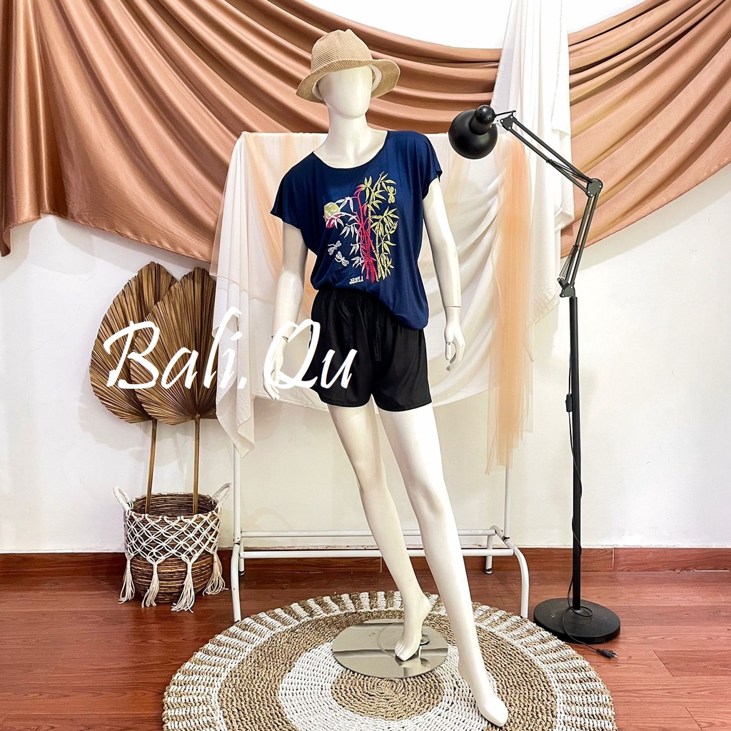 Baju Atasan Kaos Bambu Bali XL Kain Halus-BIRU BOTOL