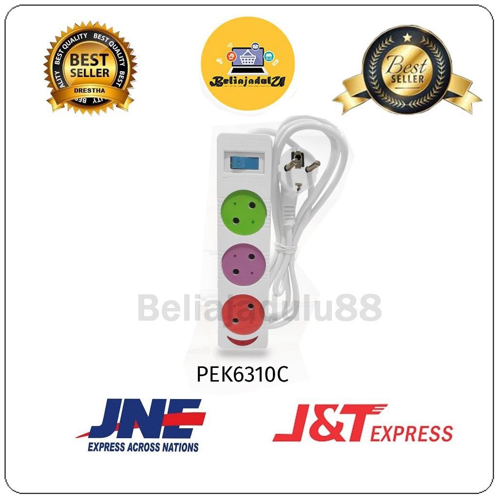 Beliajadulu88 Stop kontak kabel multi colokan kabel 3 4 5 lubang gepeng warna warni pioline
