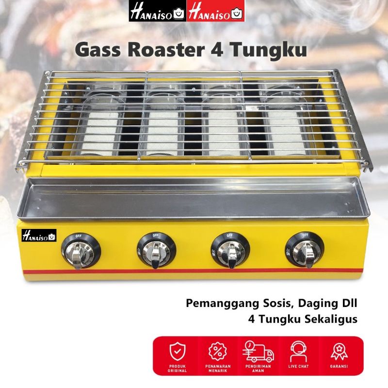 Sale Termurah Terbaik Garansi ROASTER 4 3 2 TUNGKU  Pemanggang Panggangan Gas Sosis Sate Ayam Ikan Jagung Bakar Bakaran Griller Kompor Panggang Bakar 4 Burner BBQ GEA Getra