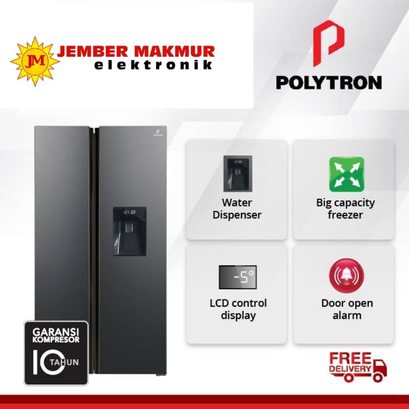 JEMBER JAWA TIMUR Kulkas POLYTRON New Belleza Inverter 2 pintu Side-by-side PRS 480X