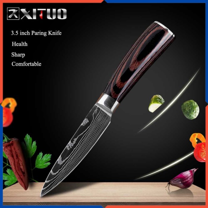Pisau dapur damaskus 3 5 inch santoku knife
