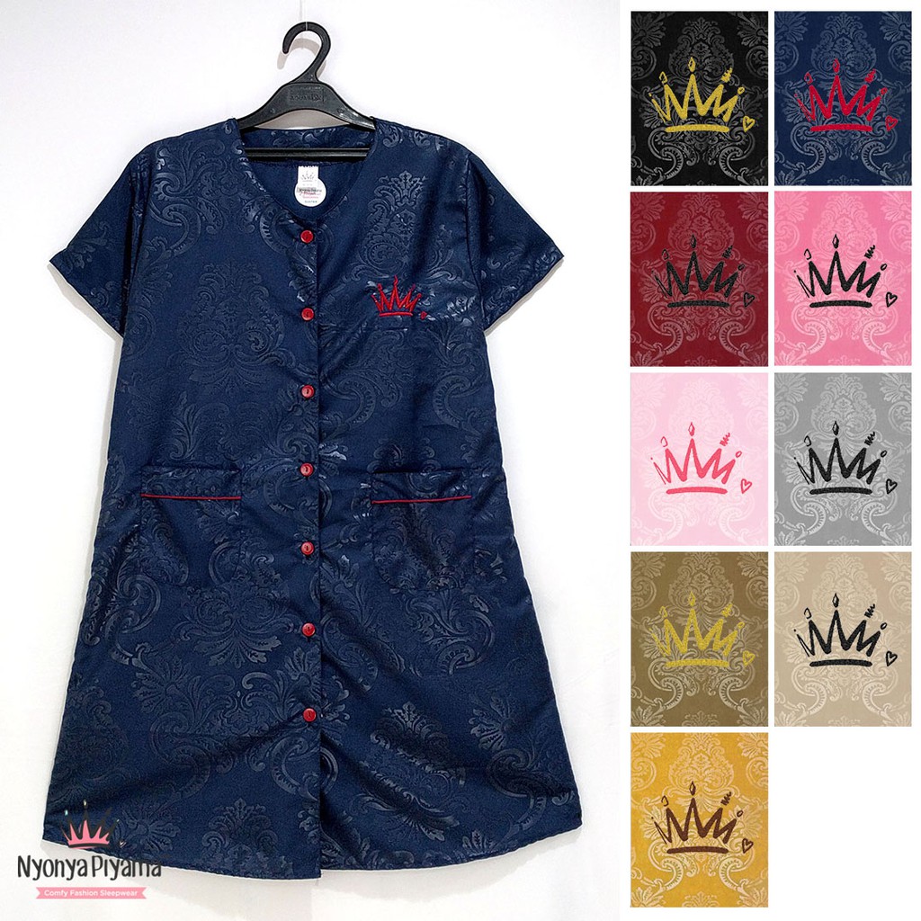 Embos Bordir Classic Pajamas Daster Piyama Tanpa Kerah Embos Bordir Classic Pajamas Daster Piyama Tanpa Kerah