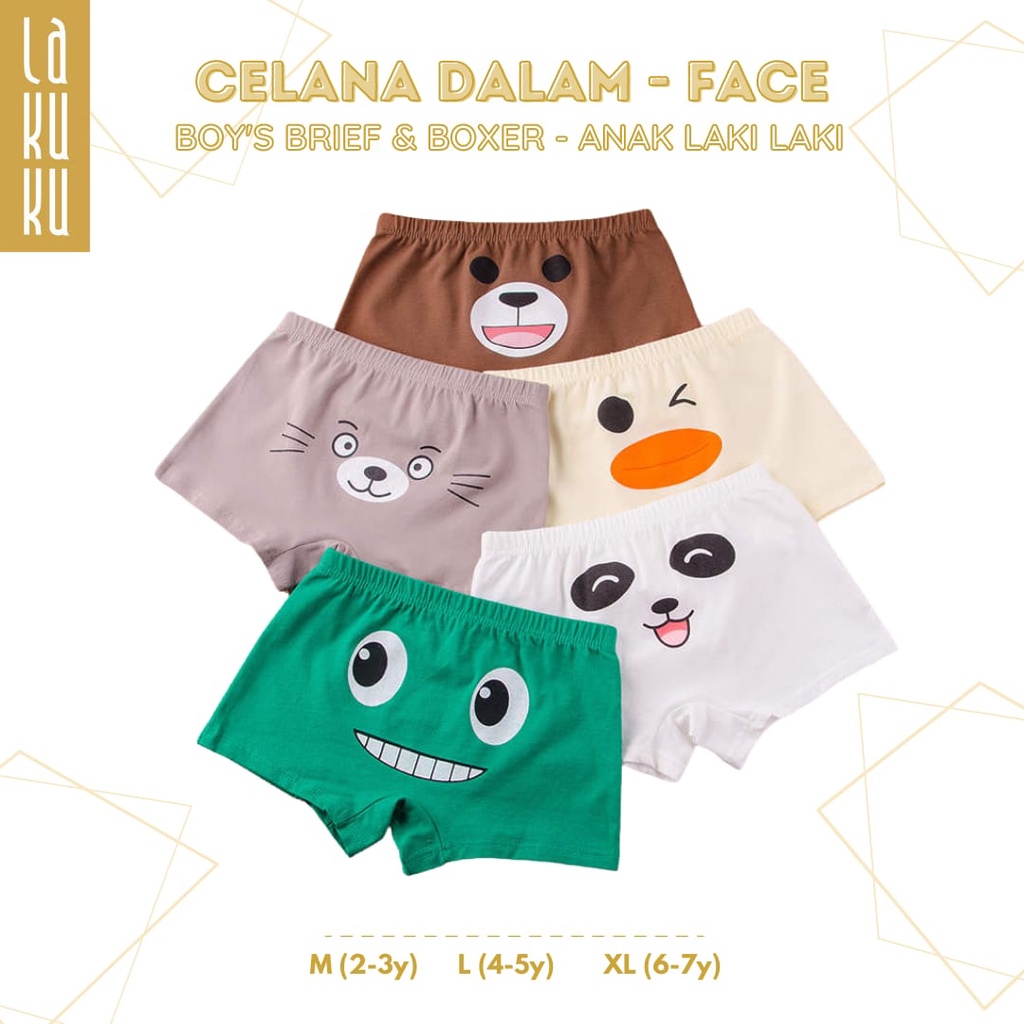 Lakuku - Celana Dalam Anak Laki 1-7 th Underwear Katun Impor Premium Boxer Face