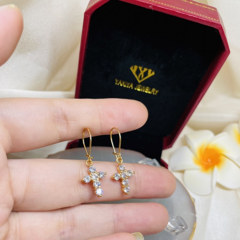 Anting desi salib permata berlian emas Yaxiya