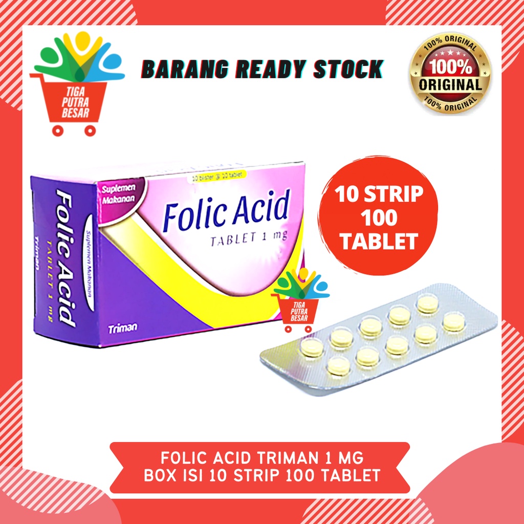 FOLIC ACID TRIMAN 1MG / SUPLEMENTASI ASAM FOLAT 1 BOX 10 BLISTER 100 TABLET