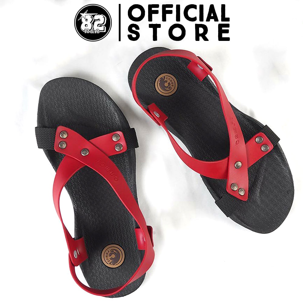 Sandal Tali Pria Borneo Red Original Sendal Camou Bahan Rubber Full Karet Anti Licin Dan Tahan Lama-Warna Merah