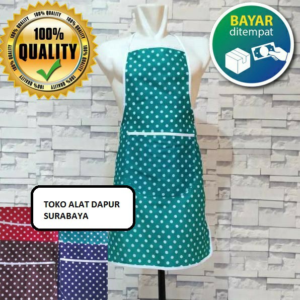 Apron Celemek Masak Kain Cotton Katun Polkadot Dewasa Panjang