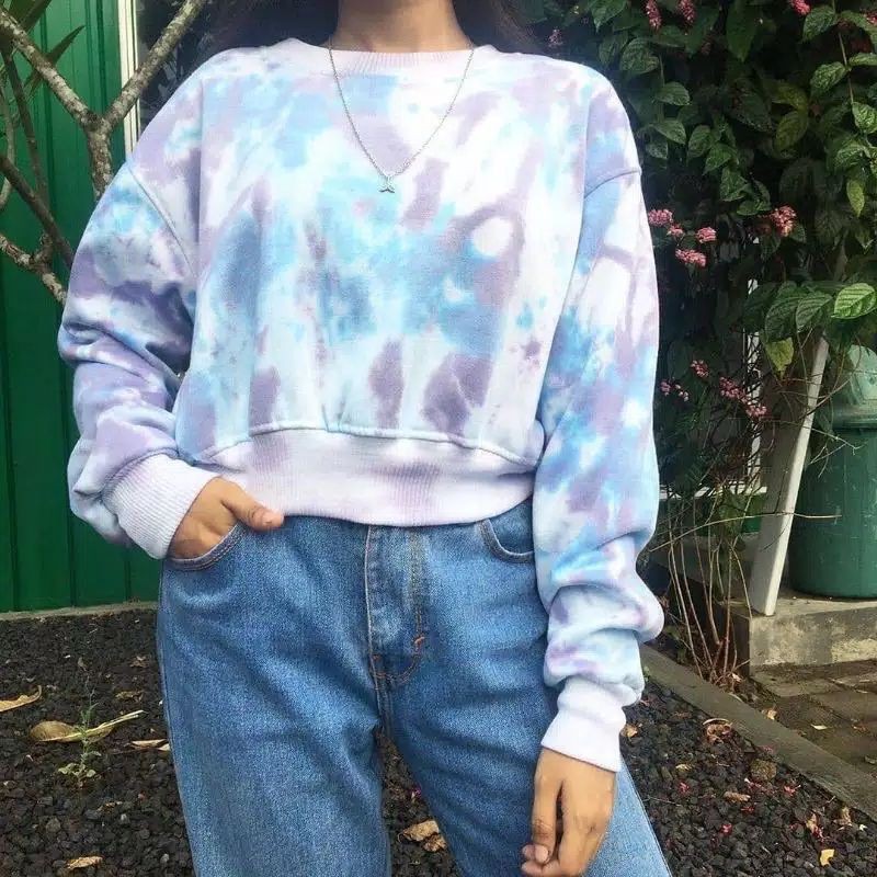 SWEATER CROP TIE DYE MURAH