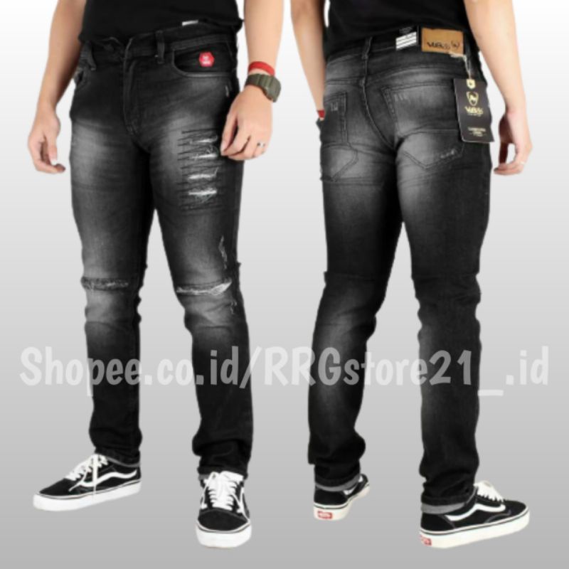 Celana Jeans Pria Skinny Black wash spray ripped Original jeans Vlg36 denim