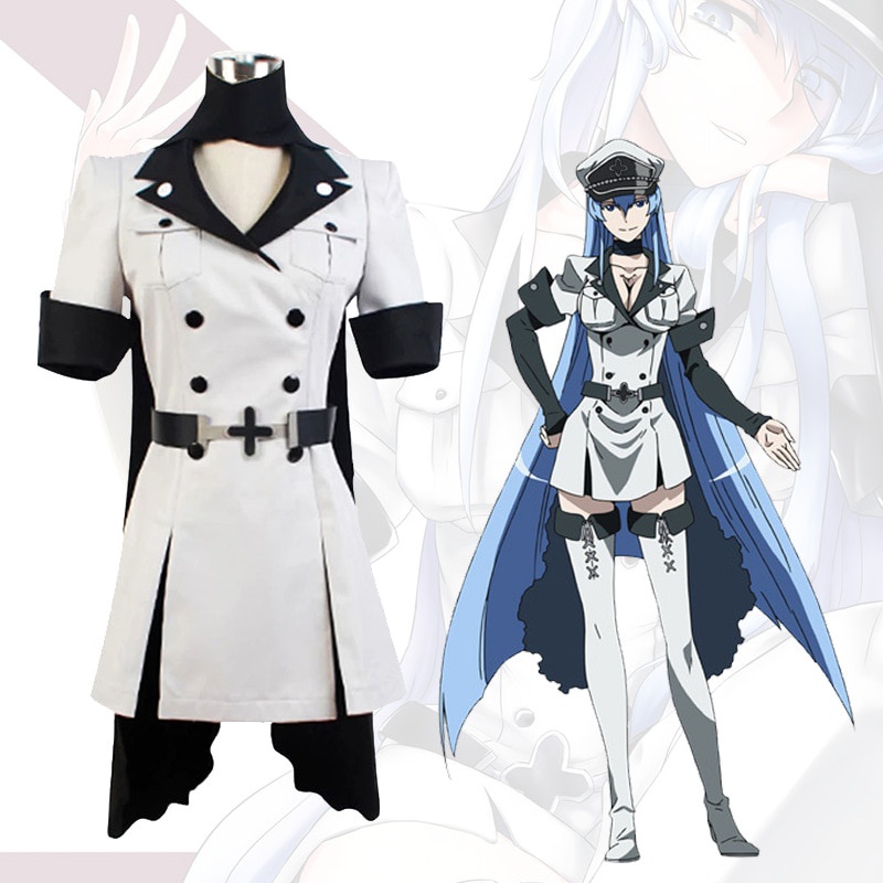PREORDER Akame Ga KILL Anime Cut The Crimson Eye Asides Cos Uniform Full Set Blue Long Straight Wig 