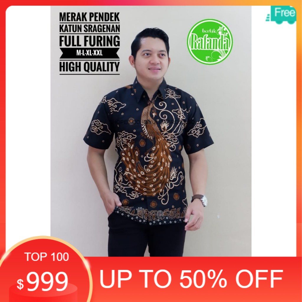 Ada XXXXL PREMIUM BEST SELLER Batik Pria Motif Merak Lengan Pendek Jumbo Bagus Solo Jawa Kondangan