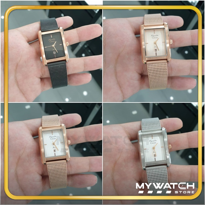 Jam Tangan Alexander Christie Wanita AC 2924 Alexandre Christy Tali Pasir Stainless Kotak Rosegold